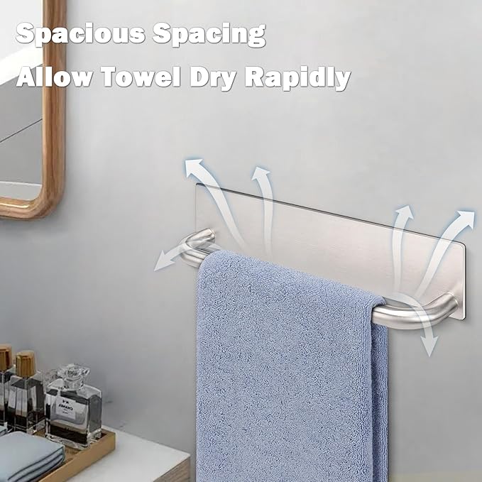 Livabber Self Adhesive Hand Towel Holder- 304 Stainless Steel Hand Towel Bar for Bathroom Kitchen Stick on Wall, Towel Ring No Drilling, 9 Inch (Brushed Nickel)