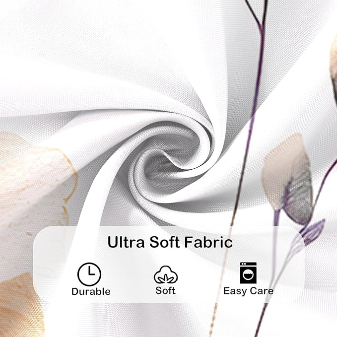 Purple Beige Floral Shower Curtain, Watercolor Flower Shower Curtains for Bathroom, Modern Minimalist Waterproof Fabric Bath Decoration 72x72 Inch