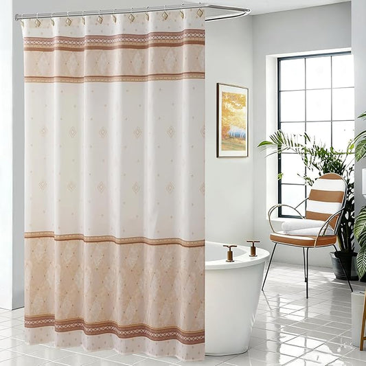 Fabric Shower Curtain， Modern Beige Brown Stripe Pattern, Decorative Bathroom Curtain，78" W x 72" H