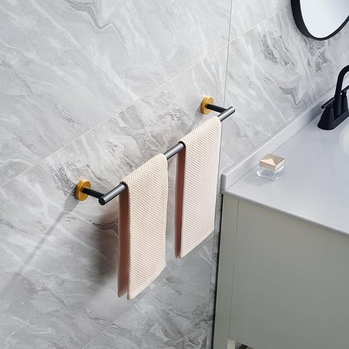 Miyili 23.6-inch Stainless Steel Towel Bar for Bathroom Bath Towel Rack Hanger for Kitchen Wall Mount Black & Gold, A01BG60A