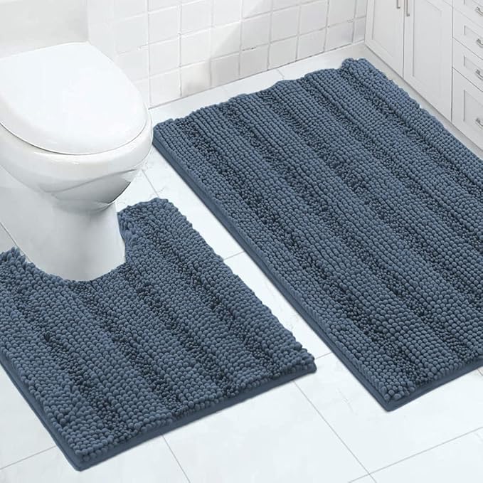 Turquoize Bathroom Rugs Set Non-Slip Bath Mats for Bathroom Super Absorbent Shaggy Rugs for Tub Shower Toilet Soft Plush Bath Rug Plus U Contour Rug (Oversized: 24" x 36" and 20" x 24" U), Blue Indigo