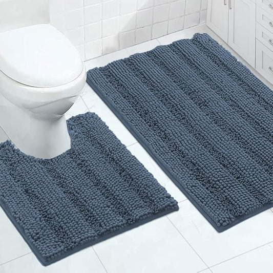 Turquoize Bathroom Rugs Set Non-Slip Bath Mats for Bathroom Super Absorbent Shaggy Rugs for Tub Shower Toilet Soft Plush Bath Rug Plus U Contour Rug (Oversized: 24" x 36" and 20" x 24" U), Blue Indigo