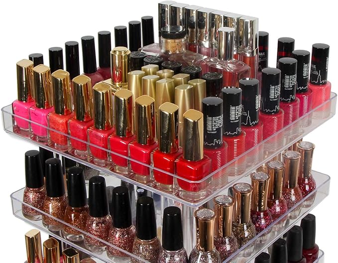 JACKCUBE DESIGN 5 Tier Clear Nail Polish 360 Rotating Display Rack Organizer Stand Makeup Cosmetics Storage Box Carousel Shelf with Acrylic Guard(5tier) – :MK387-5