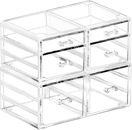 Cq acrylic Clear Acrylic Organizers Countertop,6 Drawers Stackable Storage Bins,Cute Clear Storage Bins for Vanity Jewelry,Hair Accessory,Beauty,Skin Care,Skincare Product Stackable Storage Drawers