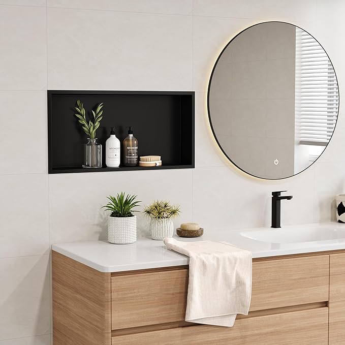 Neodrain Shower Niche, Insert Bathroom Storage Shower Shelf, Stainless Steel Recessed Wall Niche No Tiled Recessed Cabinet Waterproof for Shower Storage(Matte Black,24"x12")