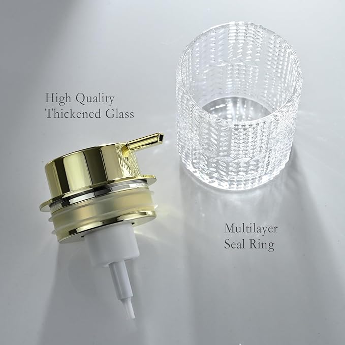 CICUFY Foaming Glass Soap Dispenser,Hand Foam Soap Dispenser for Kitchen & Bathroom-2 Pack（B-Type Clear Glass/Gold Pump）