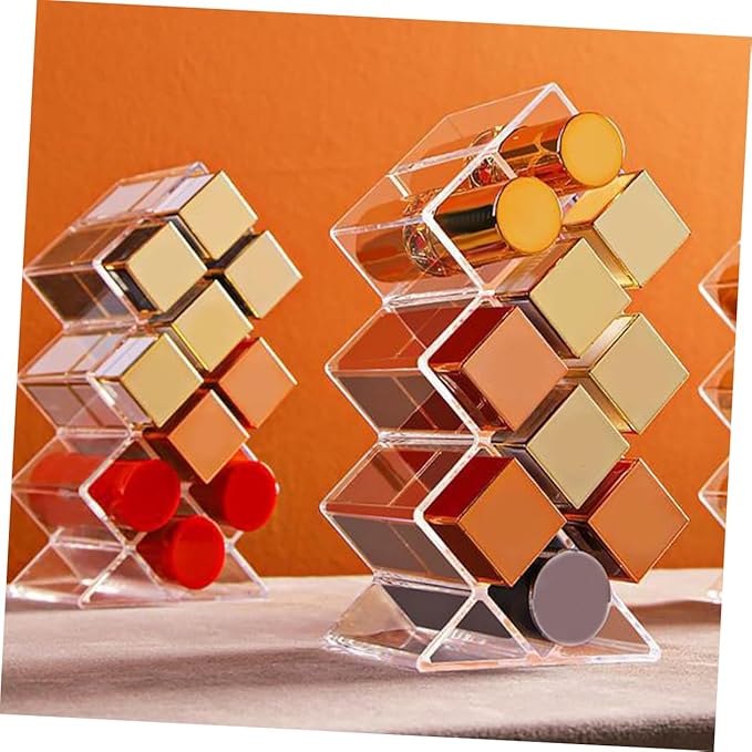 2Pcs Acrylic Lipstick Storage Organizer Clear Lip Gloss Holder Display Shelf Balm Stand Tint Storage Rack Desk stick Organizer Makeup Box Transparent Cosmetic