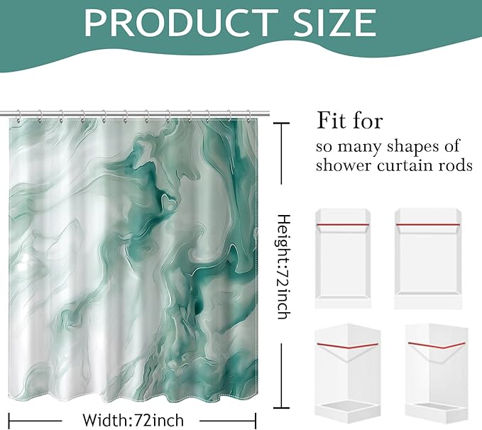 Mocsicka Green Marble Shower Curtain for Bathroom Modern Abstract Green and White Shower Curtain Waterproof Modern Art Decor Bath Curtain with 12 Hooks 72 X 72 Inches