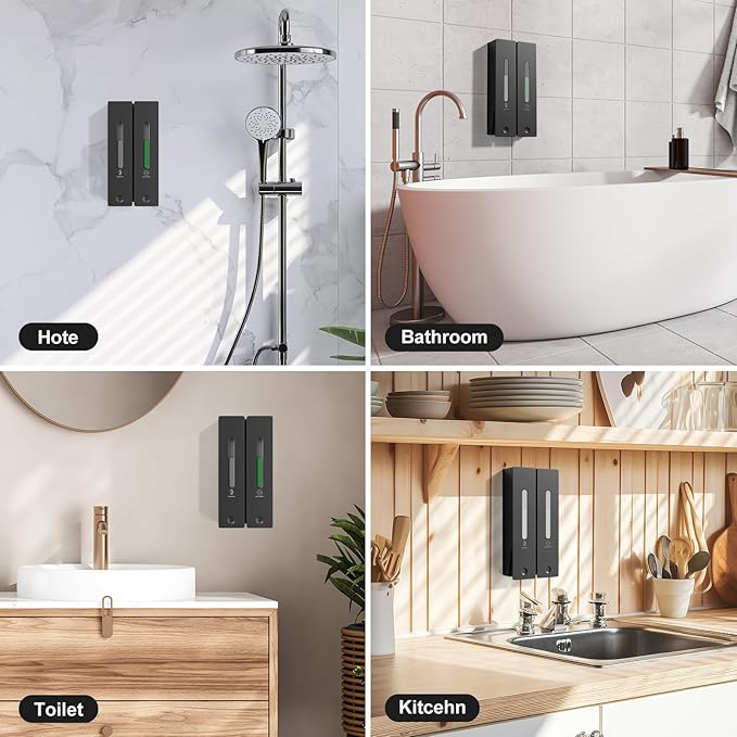 Shampoo and Conditioner Dispenser 2-Chamber Wall-Mounted Shower Soap Dispenser, No-Drill Installation, 800ML Capacity, Ideal for Bathrooms