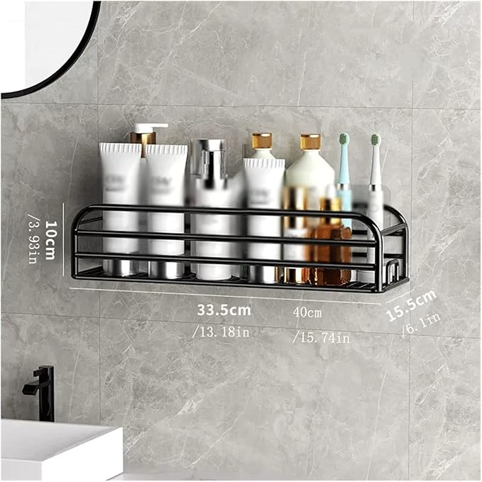 Bathroom Shelf Toilet Storage Rack Single Layer Metal Toiletries Storage Rack Kitchen Wall Mounted Metal Storage Rack No Punching Bathroom Organizer(White,34)