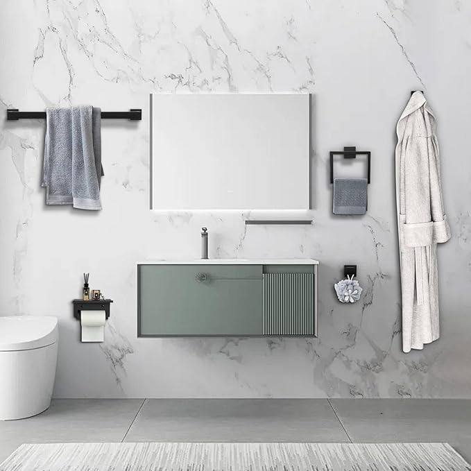 Matte Black Towel Bar Set 10-Pieces Bathroom Hardware Set,23.6 Inch Towel Bar Stainless Steel Wall-Mounted