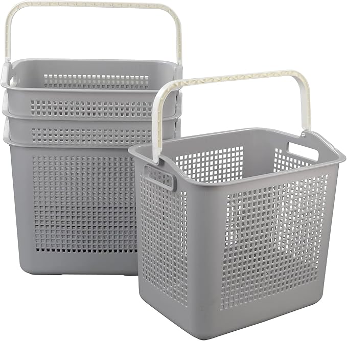 Morcte 4-Pack 35 L Plastic Laundry Hamper with Handles, Dirty Clothes Storage Basket, Gray