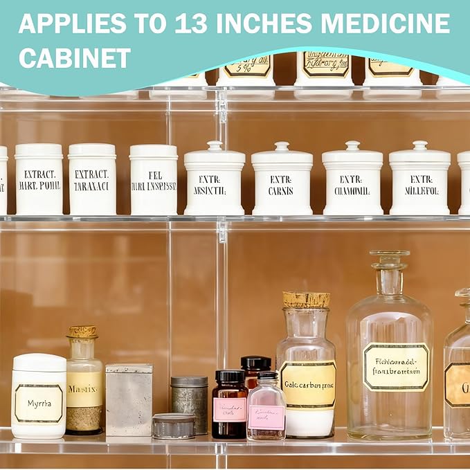 3 Pieces Acrylic Medicine Cabinet Replacement Shelves Bathroom Cabinets Shelves for Living Room Bathroom Kitchen Wall Mounted Medicine Cabinets, 13 Inches