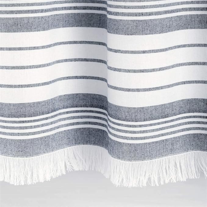 Lush Decor Nantucket Yarn Dyed Cotton Blend Tassel Fringe Shower Curtain Single 72" W x 72" L Navy - Blue Shower Curtains for Bathroom Curtain