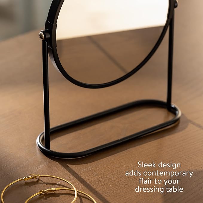 Navaris Cosmetic Mirror For Table Top - Desktop Mirror For Makeup And Grooming - Double Sided With 2x Magnification Mirror, 7.6" x 7.1" x 2.4"