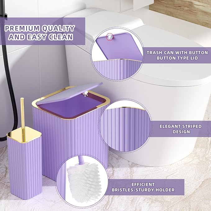 XLHOMO Bathroom Accessories Set - 25PC Bathroom Sets with Shower Curtain and Rugs, Purple Bathroom Set with Trash Can, Soap Dispenser, Soap Dish & Toilet Brush