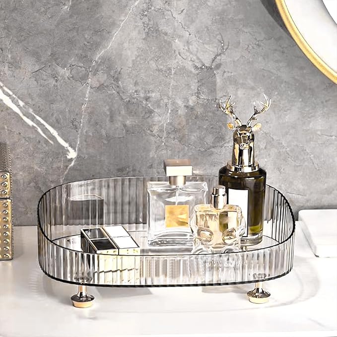 Perfume Organizer, Bathroom Vanity Tray, Makeup Trays for Dresser Top, Countertop Decorative Plastic Decor Tray, Perfume Organizer for Women, organizador de perfumes (Clear)