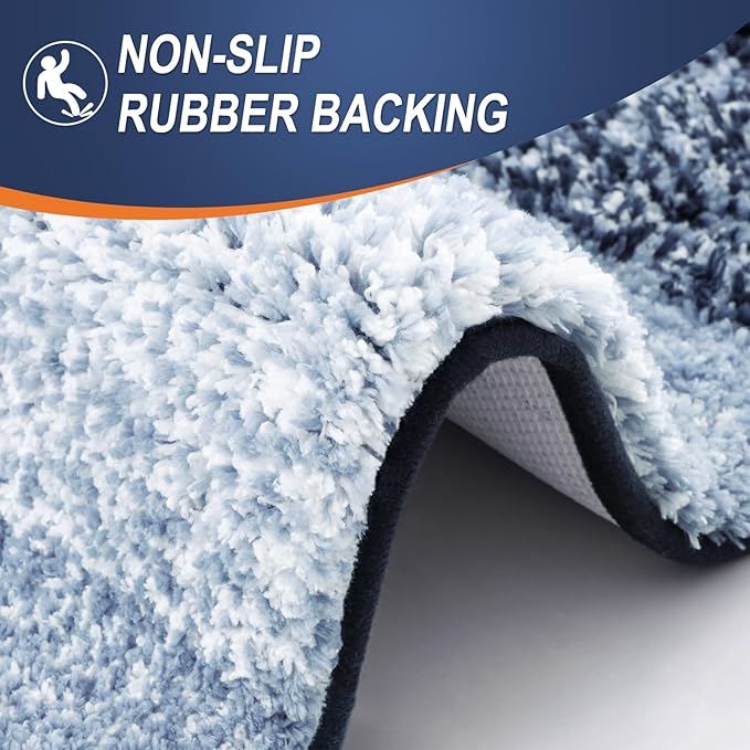 OLANLY Bathroom Rugs Sets 3 Piece, Soft Absorbent Microfiber Bath Mats and U-Shaped Contour Toilet Rug, Plush Shaggy Bath Mat Set for Bathroom (36"x24"+24"x16"+24"x20", Dark Blue)