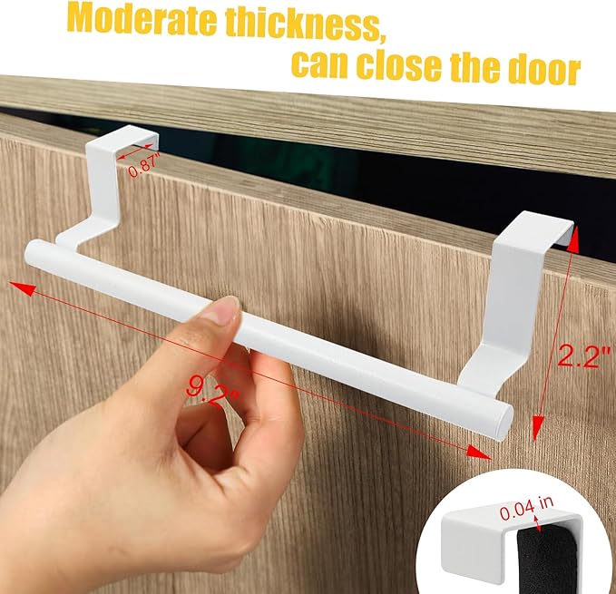 2 Pack 9 Inch Towel Holder, White Bathroom Towel Bar Stainless Steel Hand Towel Rack, Over Cabinet Door Towel Bar for Kitchen Bathroom