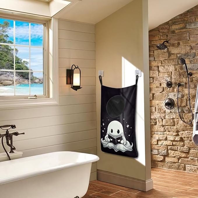 ZFRXIGN Halloween Ghost Hanging Laundry Hamper Black Skull Laundry Bag for Bedroom, Bathroom Over The Door Hamper Storage Organizer Dirty Cloth Hampers Laundry Baskets Space Saving
