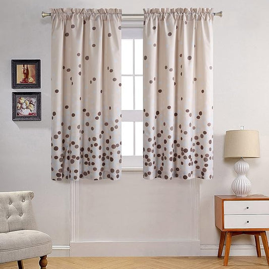 Lucca Classic Pinted Khaki Waterproof Brown Window Curtain Pair,Modern Taupe Polka Dots 2 Panels Set,Each 42" W x 63" L and Total 84" Wide and 63" Long