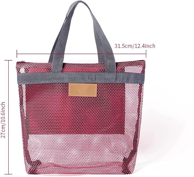 Mesh Shower Caddy Bag, Quick Dry Portable Tote Bag with Zipper and Inner Pocket, Lightweight Bath Organizer for College Dorm Bathroom, Swimming, Gym, Beach, Travel (Red)