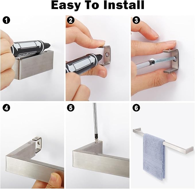 Livabber Square Bath Towel Bar, 304 Stainless Steel Towel Rack, Heavy Duty Towel Holder Wall Mounted for Bathroom Accessories, Kitchen, Brushed Nickel (16 Inch)