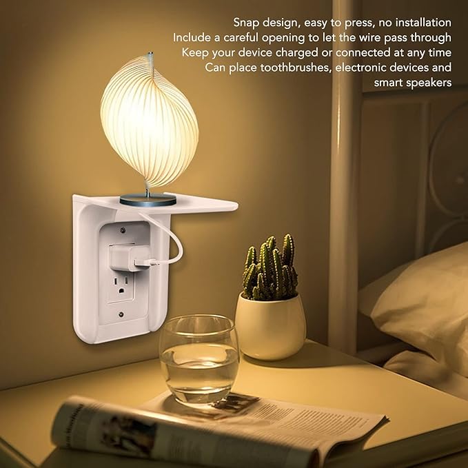 Outlet Shelf Wall Holder, Phone Charging Holder, Wall Shelf Organizer with Built in Cord Storage & Room for Bulky Plugs, Perfect for Bathroom, Kitchen