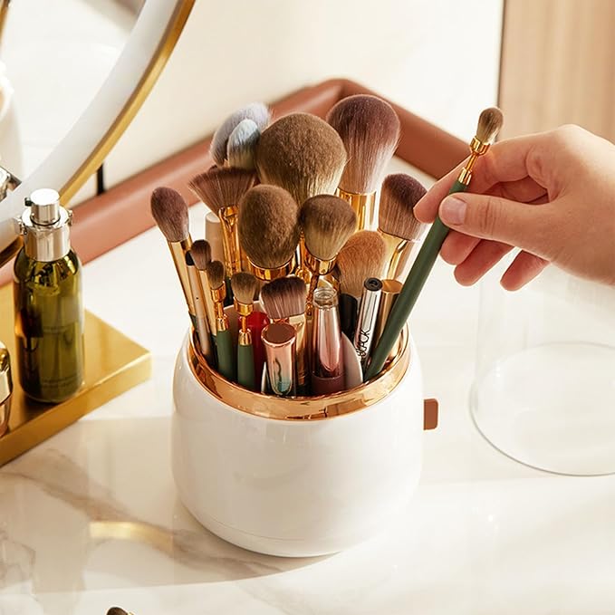 Yosoo Health Gear Makeup Brush Organizer, Multifunctional Rotating Cosmetic ABS Silicone Container for Vanity Cosmetics, Nail Polish (White)