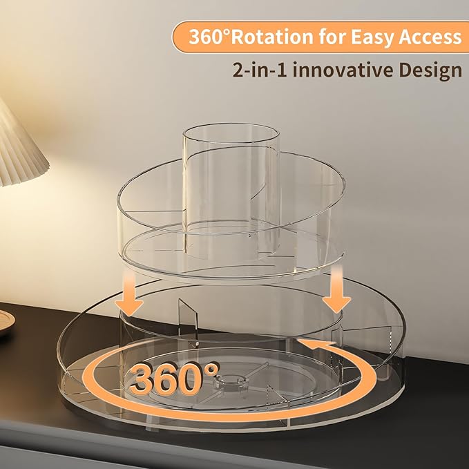 360° Rotating Makeup Organizer - Cosmetic Skincare Organizers wish Brush Holder, Large Capacity Cosmetic Display Case for Vanity, Bathroom Countertop (Clear)