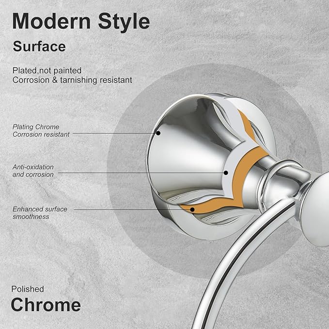 BESy Polished Chrome Bathroom Hand Towel Ring Towel Holder, Rustproof Wall Mounted Bathroom Hardware Accessory SUS 304 Stainless Steel Towel Rack