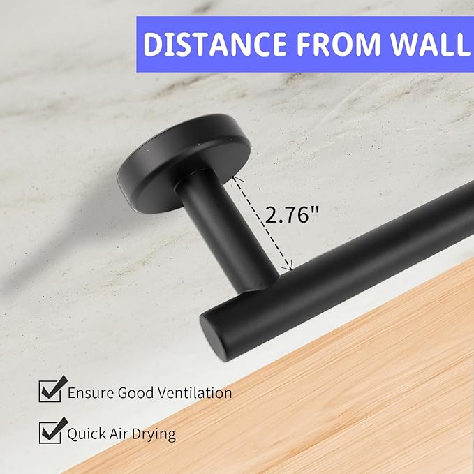 24 Inch Towel Bar, Towel Racks for Bathroom, SUS304 Stainless Steel Towel Bar for Bathroom Wall, Sturdy Towel Holder Bathroom Accessories (Black)
