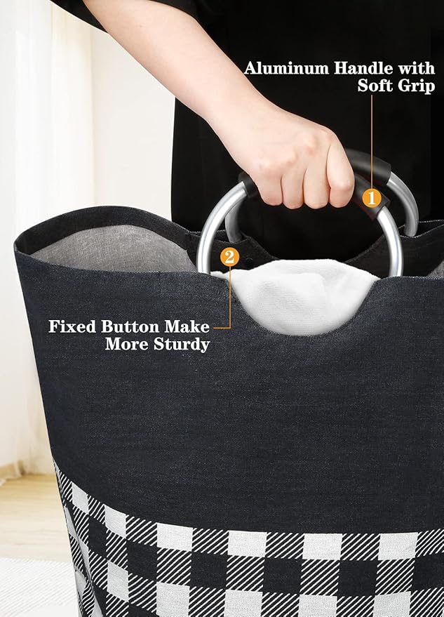 BlissTotes Laundry Basket, Laundry Hamper, Hampers for Laundry, Clothes Baskets Collapsible With Handles Waterproof For Bathroom Storage College Dorm, Family (Black, L)