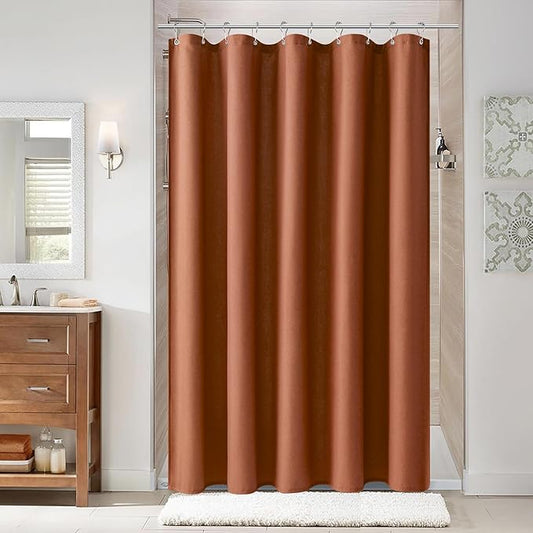 Naturoom Terracotta 54 Inch Boho Shower Curtain - Stall Narrow Half Linen Ultra Thick Fabric Shower Curtain Set with Hooks, Farmhouse Rustic RV Camper Bath Curtains for Bathroom, 54x78