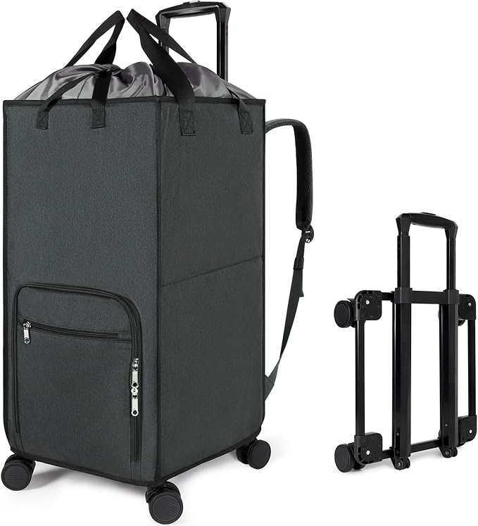 Bukere Extra Large 3 in 1 Rolling Laundry Backpack Bag with Wheels, 90L Freestanding Laundry Basket, Collapsible Laundry Hamper with Removable Wheeled Cart for College Dorm Apartment Laundry Room