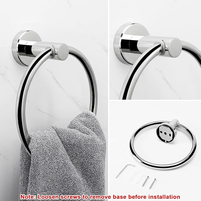 NearMoon Bath Towel Ring, Bathroom Hardware Accessories-Thicken Stainless Steel Hand Towel Holder for Bathroom, Modern Round Towel Hanger Wall Mounted (Chrome, 4 Pack)