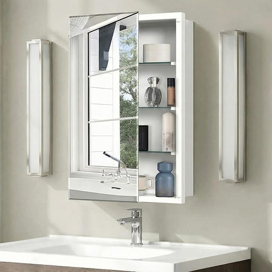 20x30 Inch Bathroom Medicine Cabinet with Mirror, Rectangular Beveled Mirror Cabinet,Wall Mounted Metal Cabinet for Bathroom Toilet, Recess or Surface Mount