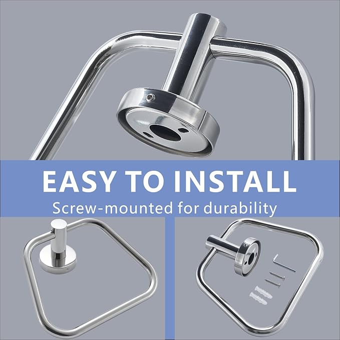 Bath Towel Ring, Bathroom Hardware Towel Holder, Chrome Towel Ring for Bathroom, Modern Trapezoid Wall Mounted Towel Hanger, 304 Stainless Steel (Chrome)