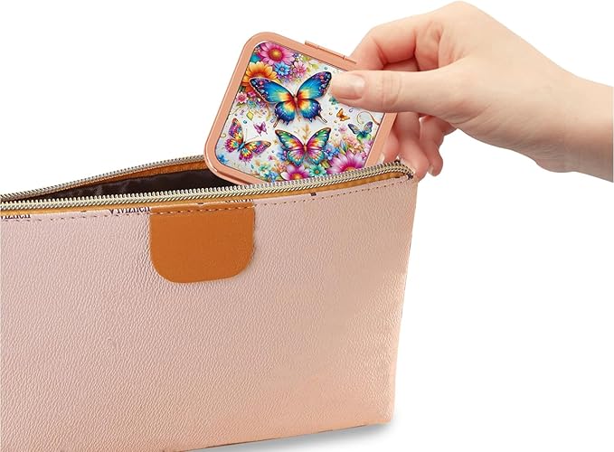 Compact Mirror for Women, Square Mini Pocket Travel Makeup Mirror, Pretty Portable Folding Small Pocket Mirror for Handbag, Purse, Double Sided Handheld Mirror(Rose Gold Butterfly)