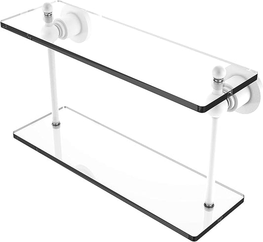 Allied Brass AP-2/16 Astor Place Collection 16 Inch Two Tiered Glass Shelf, Matte White