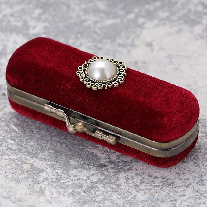 Alipis Retro Velvet Lipstick Organizer Box with Mirror Compact Cosmetic Storage Case Portable Lip Balm Holder 3.93X1.37X0.98 Inches Vintage Makeup Organizer for Travel and Daily Use