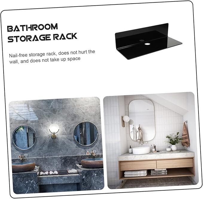 Veemoon 2pcs Bathroom Shelves Over Toilet Wall-Mounted Storage Rack Acrylic Black Decorative Storage Organizer