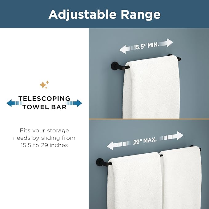Franklin Brass Wake (1-Pack) Telescoping 15-1/2" ?€? 29" Adjustable Towel Holder Satin Nickel Wall Mounted Towel Bar Expandable Towel Rack for Bathroom Bathroom Accessories WAK27-BN