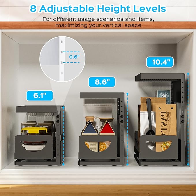 Heavy-Duty Magnetic Shelf With Pull-Out Drawers for Washing Machines, Dryers and Fridge; Height-adjustable Magnetic Shelf, Ideal for Storage in Laundry Rooms, Kitchens, and Living Rooms (Black)