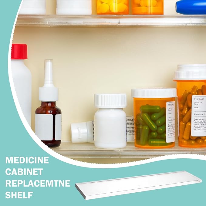 3 Pieces Acrylic Medicine Cabinet Replacement Shelves Bathroom Cabinets Shelves for Living Room Bathroom Kitchen Wall Mounted Medicine Cabinets, 13 Inches