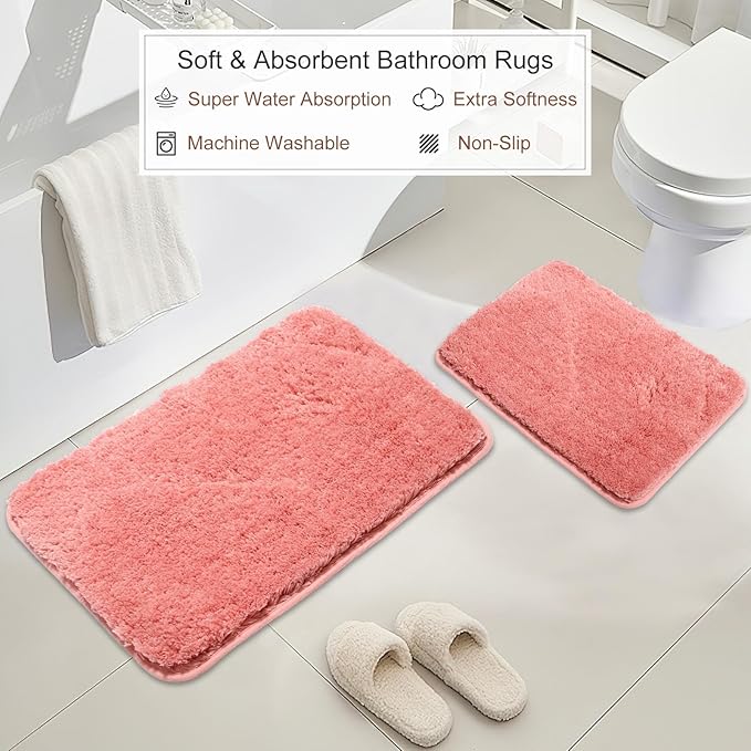 Pink Bathroom Accessories Set - 20PCS Glass Bathroom Set with Shower Curtain and Rugs, Soap Dispenser, Soap Dish, Cup, Qtip Jar, Toothbrush Holder, Stylish & Functional Bath Decor for Home, Apartment