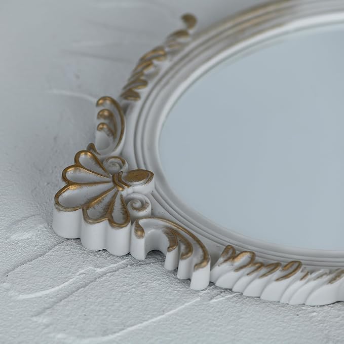 Decorative Vintage Oval Makeup Mirror with Plastic Frame,Tabletop Mirror-White 7.5 x 11 inches