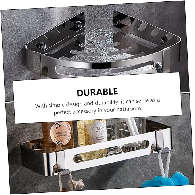 Luxshiny 2pcs Stainless Steel Portable Bathroom Shelf No Drilling Corner Organizer Hooks for Bathroom and Kitchen High Load-bearing Design for Efficient Storage