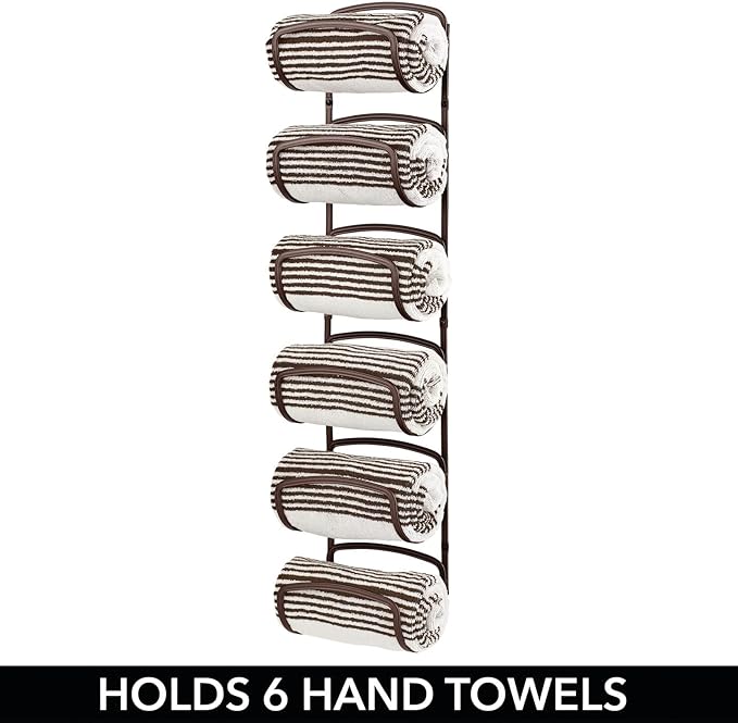 mDesign Metal Towel Shelves – Towel Rack for The Bathroom with 6 Compartments – Practical Bathroom Accessories for Both Large and Small Towels – Bronze