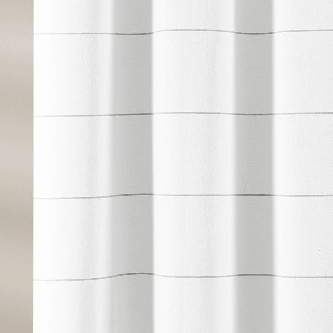 Lush Decor White Woven Cotton Shower Curtain with Gray Stripe and Tassel Fringe, Bathroom Accessories (72" x 72")